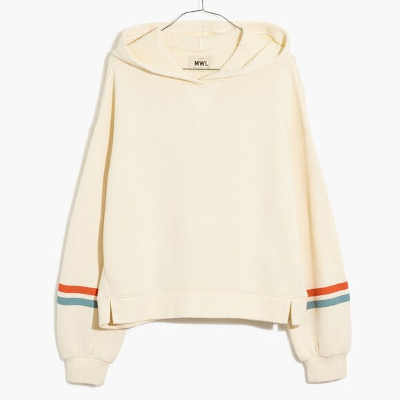 Madewell MWL Airyterry Hoodie Sweatshirt: Stripe-Sleeve Edition Small Cotton $80 - Picture 4 of 16